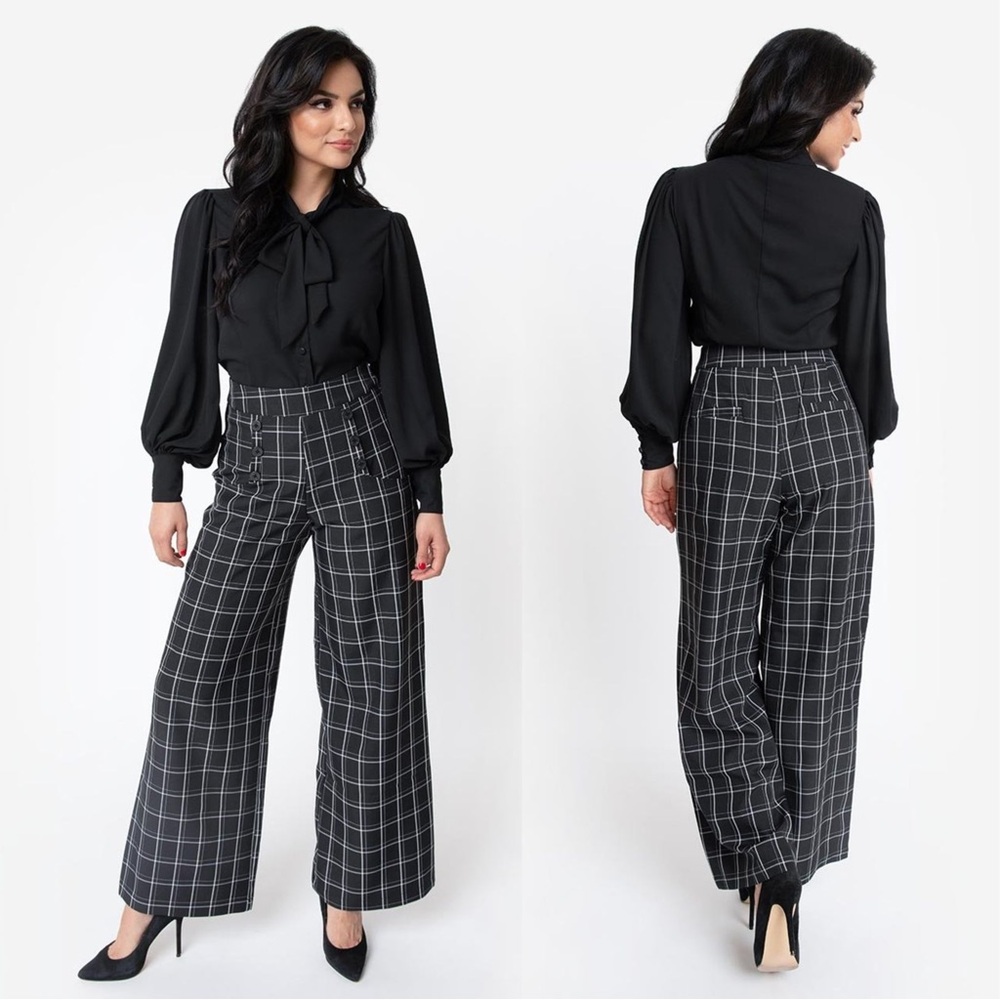 Unique Vintage 1940s Sailor Black & White Windowpane Pants XS 2 *HEMMED*